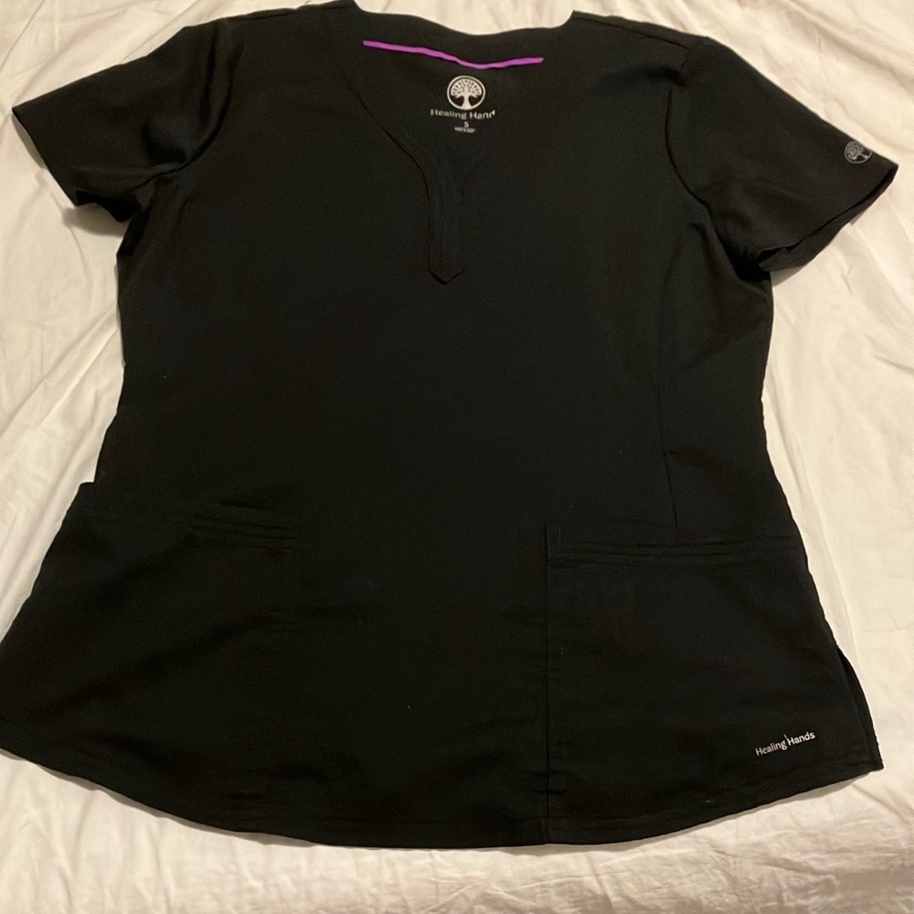 Healing Hands Black Short Sleeve scrub top small